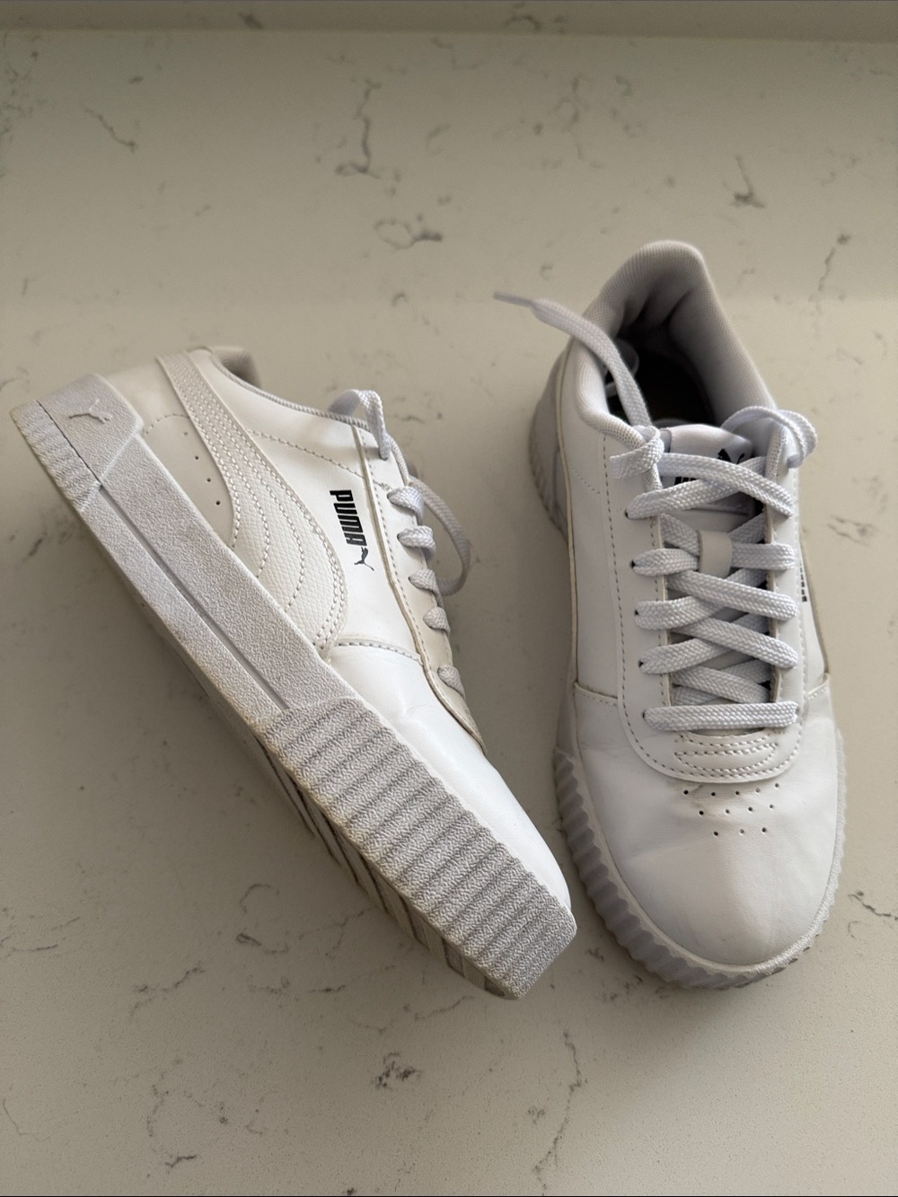 Puma White Leather Platform Sneakers Shoes 6.5 - Picture 2 of 7